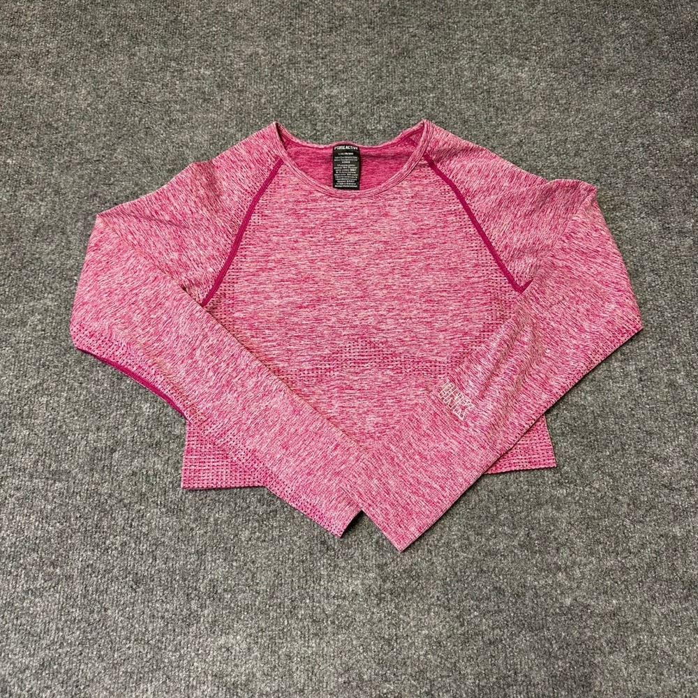 Pink Active Crop Top Womens Size L Pink Space Dye Seamless Long Sleeve Athletic